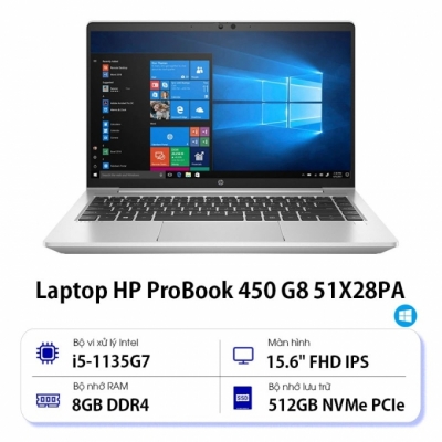 Laptop HP Probook 450 G8 51X28PA (Core™ i5-1135G7 | 8GB | 512GB | Intel® Iris® Xe | 15.6 inch FHD | Win 10 | Bạc)