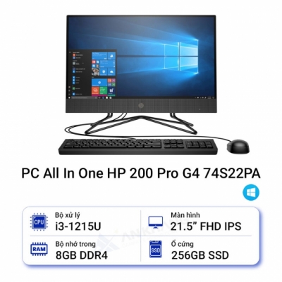 Máy tính All in one HP 200 Pro G4 74S22PA (Core i3 1215U/ 8GB/ 256GB SSD/ VGA onboard/ 21.5Inch/ Windows 11 Home)