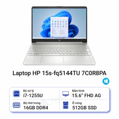 Laptop HP 15s-fq5144TU 7C0R8PA (Core™ i7-1255U | 16GB | 512GB | Iris® Xᵉ Graphics | 15.6 inch FHD | Windows 11 | Natural Silver)