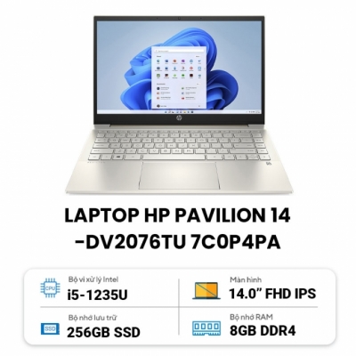 Laptop HP Pavilion 14-dv2076TU 7C0P4PA (Core i5 1235U/ 8GB/ 256GB SSD/ Intel Iris Xe Graphics/ 14.0inch Full HD/ Windows 11 Home/ Gold/ Hợp kim nhôm)