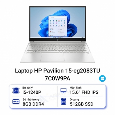 Laptop HP Pavilion 15-eg2083TU 7C0W9PA (Core i5 1240P/ 8GB/ 512GB SSD/ Intel Iris Xe Graphics/ 15.6inch Full HD/ Windows 11 Home/ Silver/ Hợp kim nhôm)
