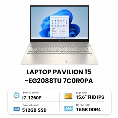 Laptop HP Pavilion 15-eg2088TU 7C0R0PA (Core i7 1260P/ 16GB/ 512GB SSD/ Intel Iris Xe Graphics/ 15.6inch Full HD/ Windows 11 Home/ Gold/ Hợp kim nhôm)