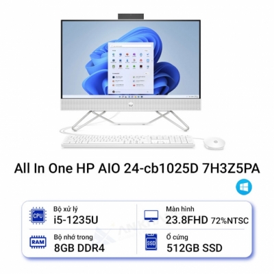 Máy tính All in one HP 24-cb1025D 7H3Z5PA (Core i5 1235U/ 8GB/ 512GB SSD/ Intel Graphics/ 23.8Inch/ Windows 11 Home)