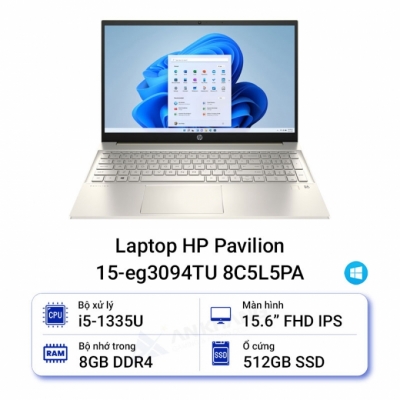 Laptop HP Pavilion 15-eg3094TU 8C5L5PA (Core i5 1335U/ 8GB/ 512GB SSD/ Intel Iris Xe Graphics/ 15.6inch Full HD/ Windows 11 Home/ Gold/ Hợp kim nhôm)