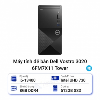 Máy tính để bàn đồng bộ Dell Vostro 3020T (i5-13400 | RAM 8G/3200| SSD 512GB | KB_M | Windows 11 Home | 1Yr) _ 6FM7X11