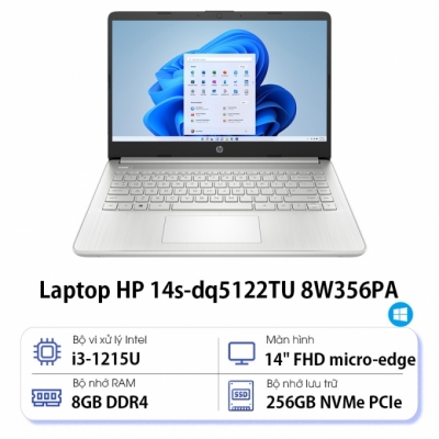 Laptop HP 14s-dq5122TU 8W356PA (Intel Core i3-1215U | 8GB | 256GB | Intel UHD | Win 11 | Bạc)