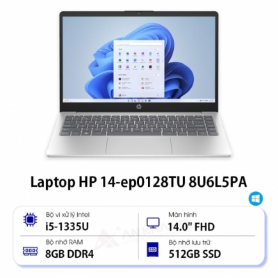 Laptop HP 14s-ep0128TU 8U6L5PA (Intel Core i5-1335U | 8GB | 512GB | Intel Iris Xe | 14 inch FHD | Win 11 | Bạc)