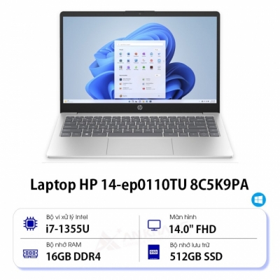 Laptop HP 14s-ep0110TU 8C5K9PA (Intel Core i7-1355U | 16GB | 512GB | Intel Iris Xe | 14 inch FHD | Win 11 | Bạc)