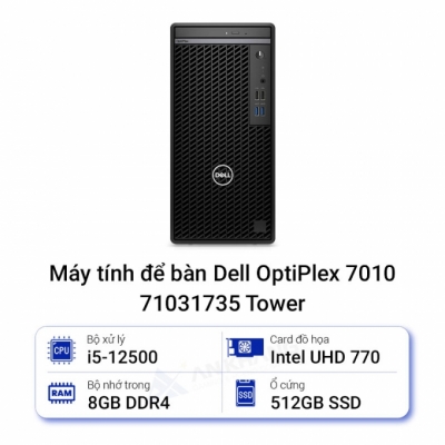 Máy tính để bàn đồng bộ Dell OptiPlex 7010 Tower (Core i5-12500 | 8GB | 512GB SSD | Intel UHD Graphics 770 | No DVD_RW | KB_M | Ubuntu Linux) _ 71031735
